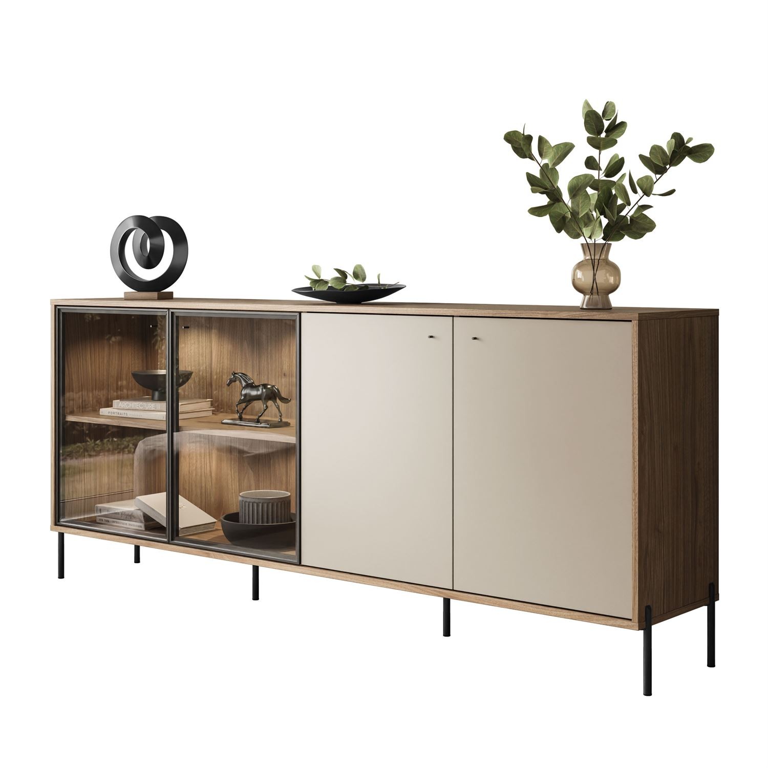 Viertürige Kommode ISA 4D mit LED-Beleuchtung auf hohen Beinen