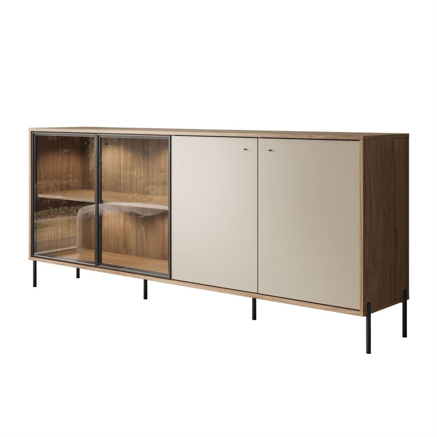 Viertürige Kommode ISA 4D mit LED-Beleuchtung auf hohen Beinen