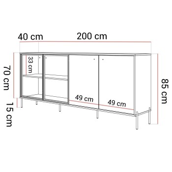 Viertürige Kommode ISA 4D mit LED-Beleuchtung auf hohen Beinen