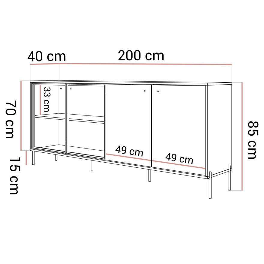 Viertürige Kommode ISA 4D mit LED-Beleuchtung auf hohen Beinen