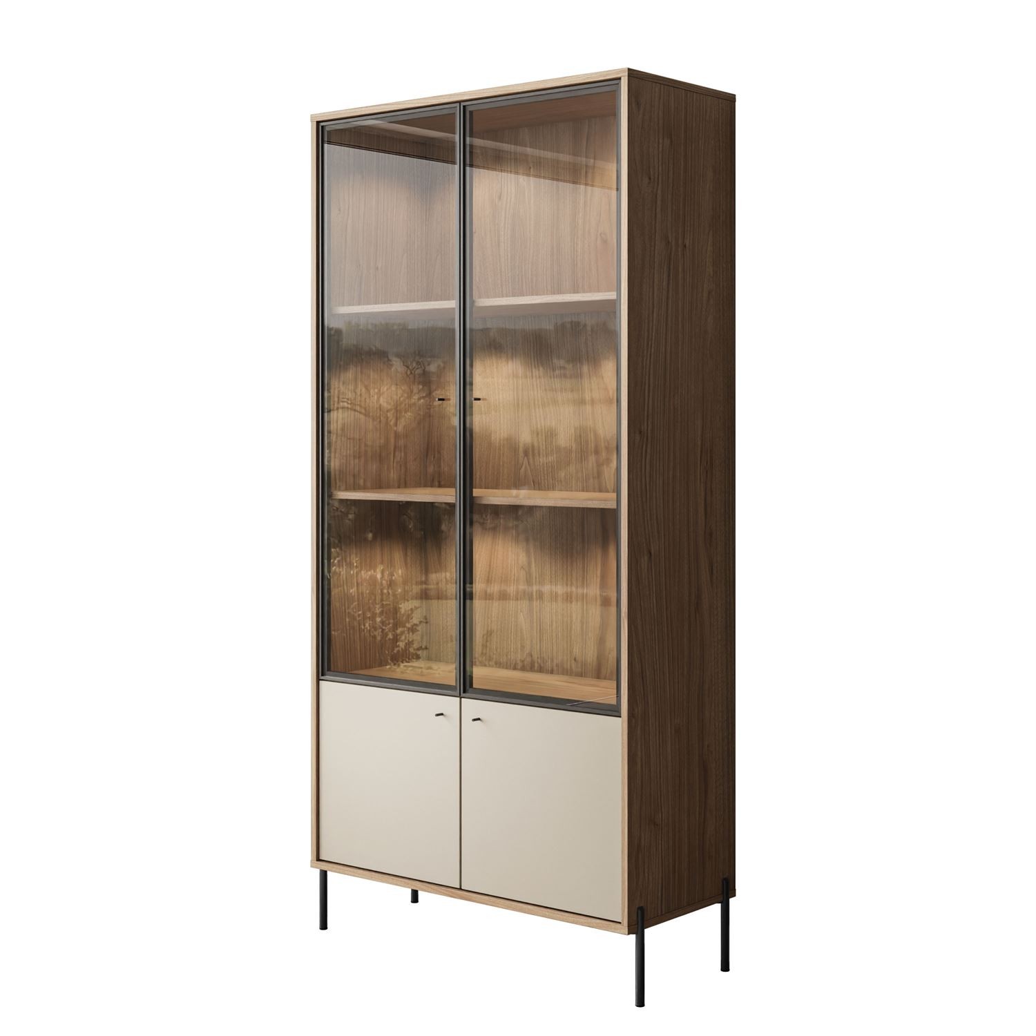 ISA-Vitrine mit zwei Türen, LED-Beleuchtung und hohen Füßen