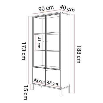 ISA-Vitrine mit zwei Türen, LED-Beleuchtung und hohen Füßen