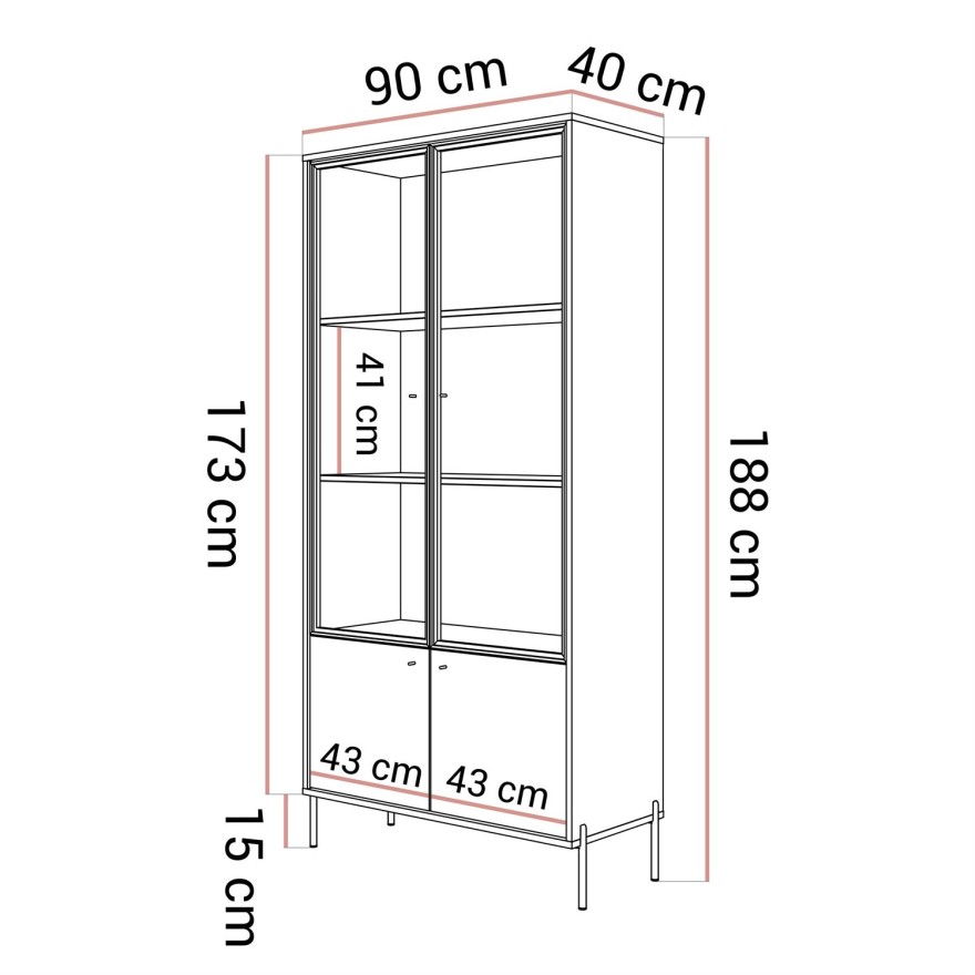 ISA-Vitrine mit zwei Türen, LED-Beleuchtung und hohen Füßen
