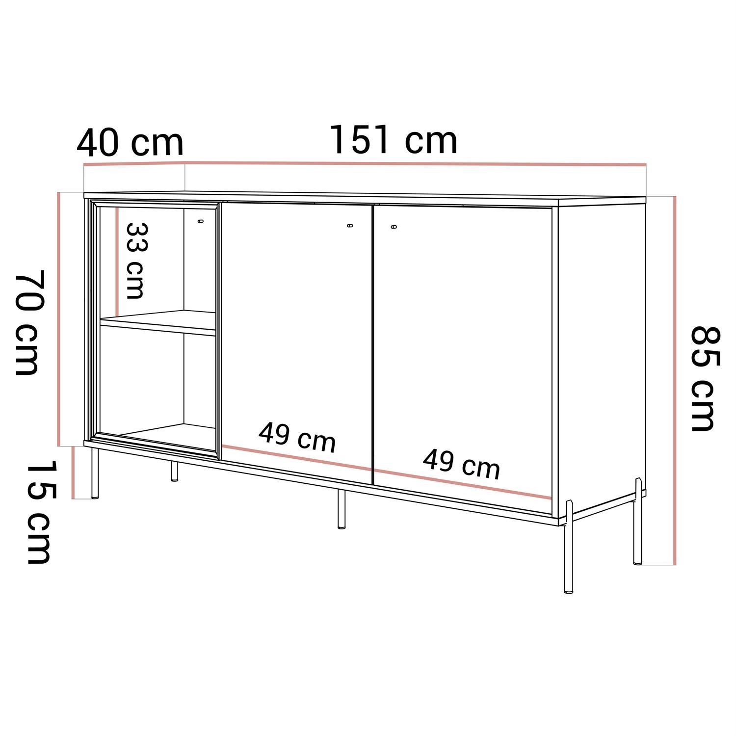 Dreitägige Kommode ISA 3D mit LED-Beleuchtung auf hohen Beinen