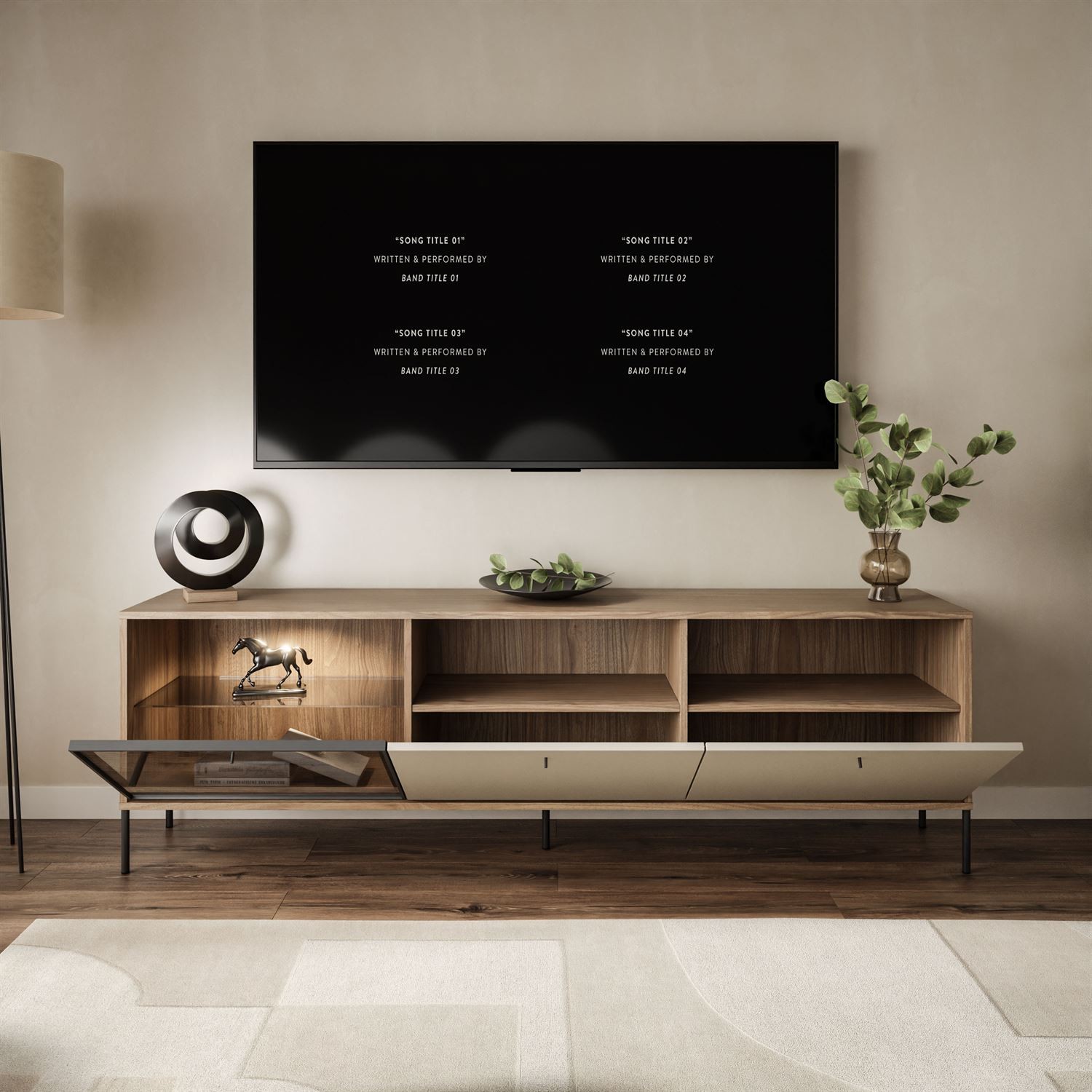 ISA TV-Schrank mit LED-Beleuchtung auf hohen Beinen