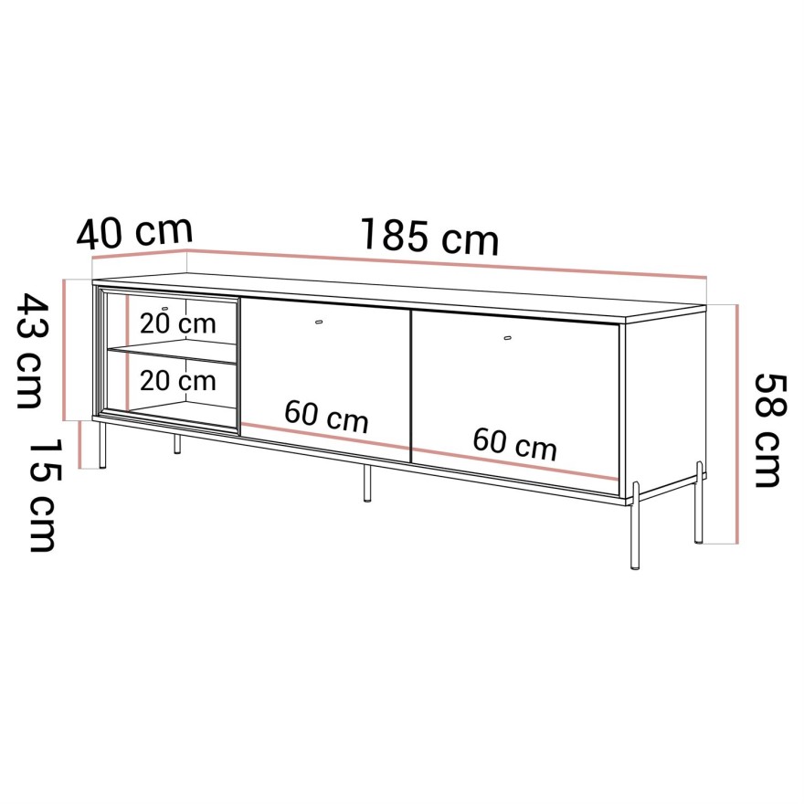 ISA TV-Schrank mit LED-Beleuchtung auf hohen Beinen