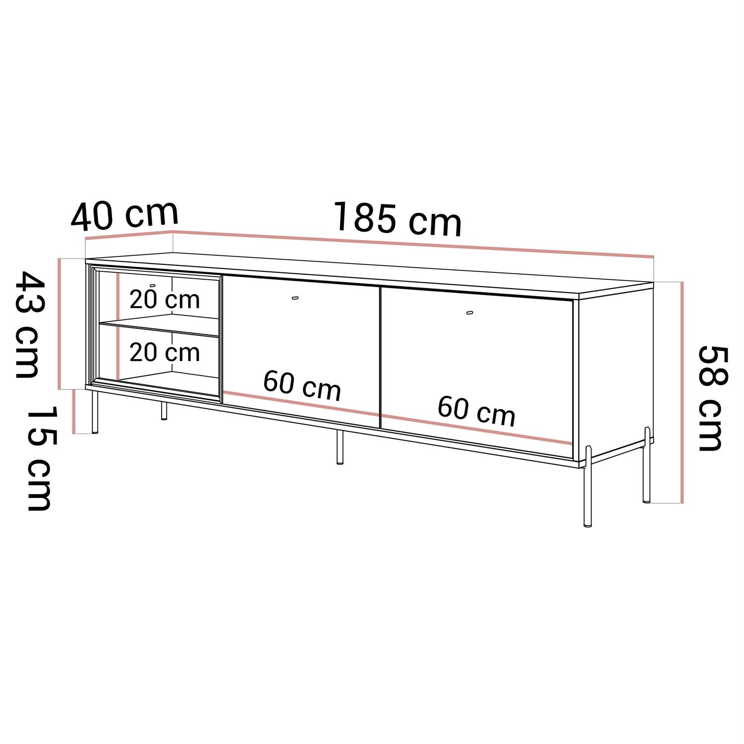 ISA TV-Schrank mit LED-Beleuchtung auf hohen Beinen