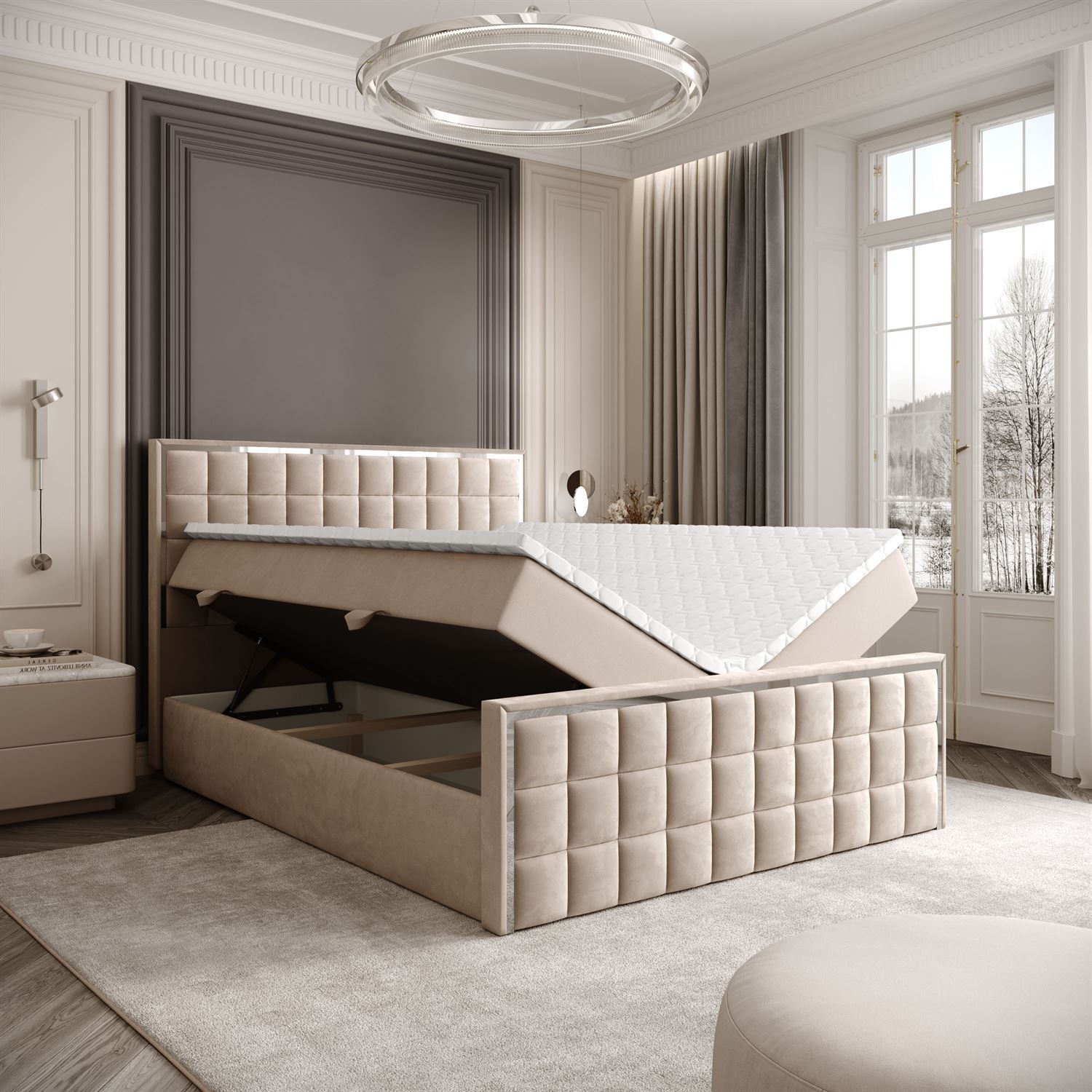 Boxspringbett ISADORA II SILVER mit Bettkasten