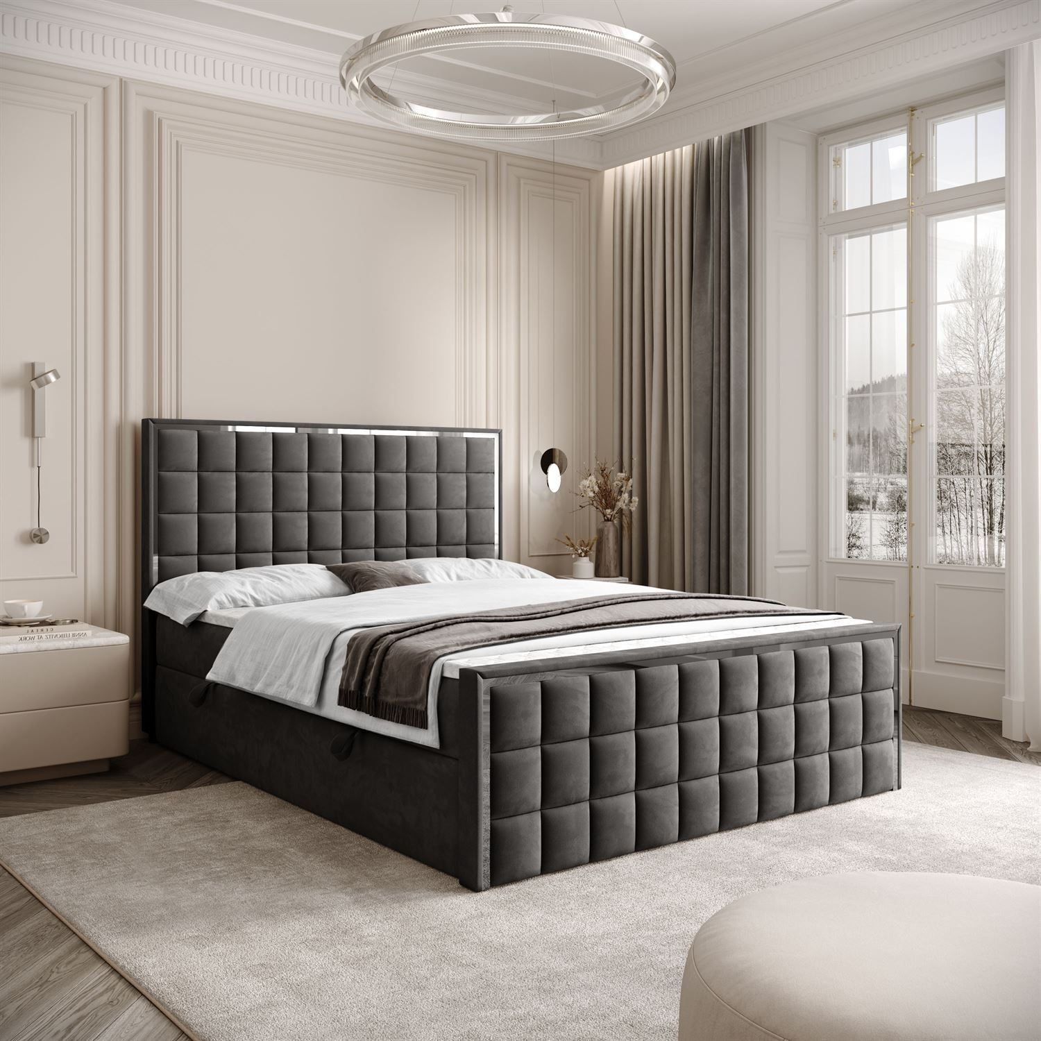 Kontinentalbett ISADORA II SILVER mit Bettkasten