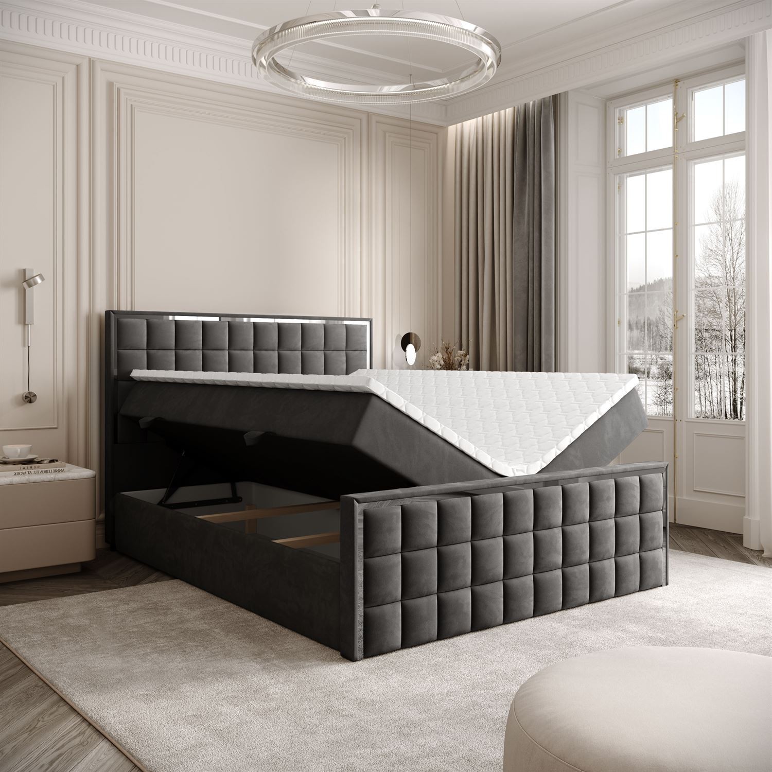 Kontinentalbett ISADORA II SILVER mit Bettkasten