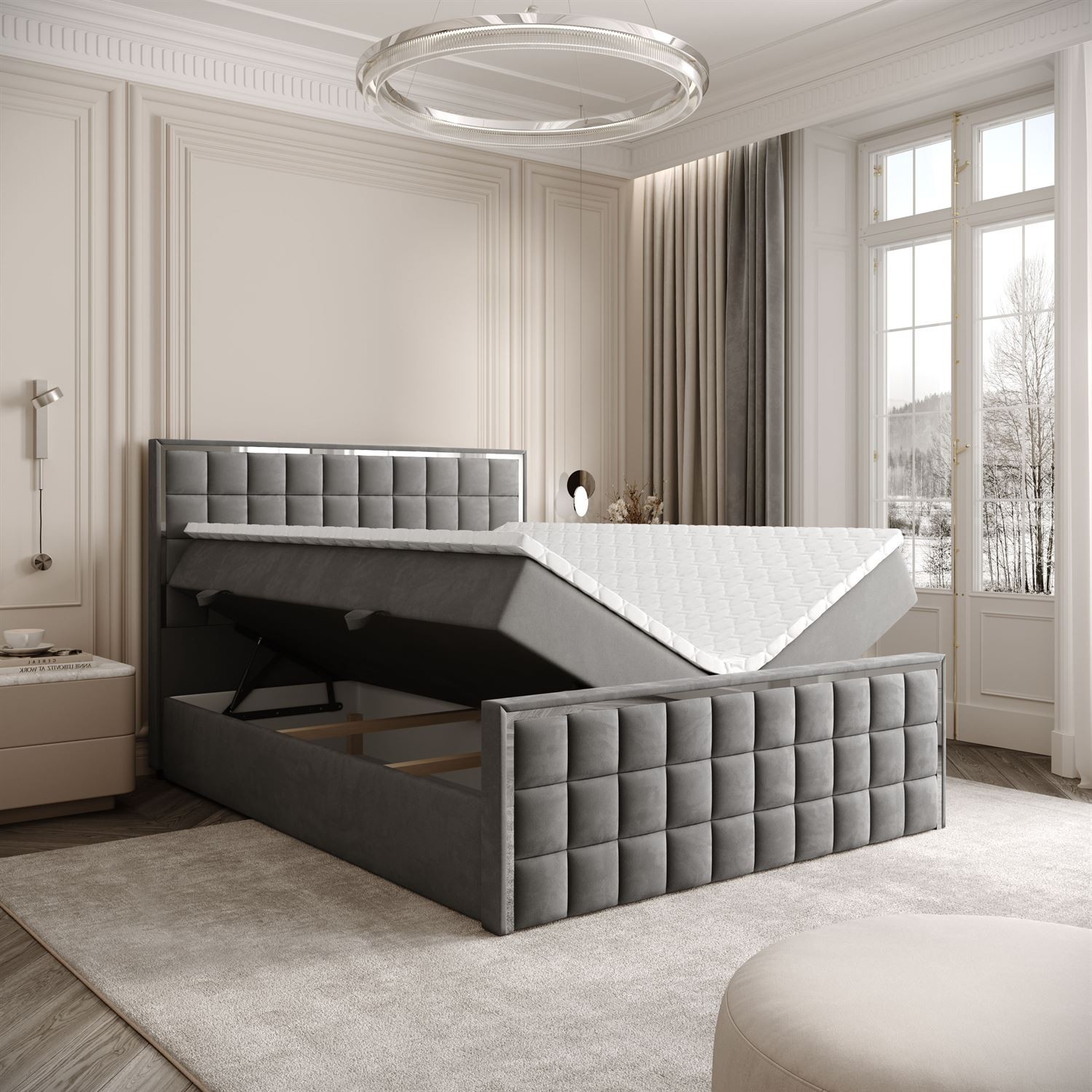 Kontinentalbett ISADORA II SILVER mit Bettkasten