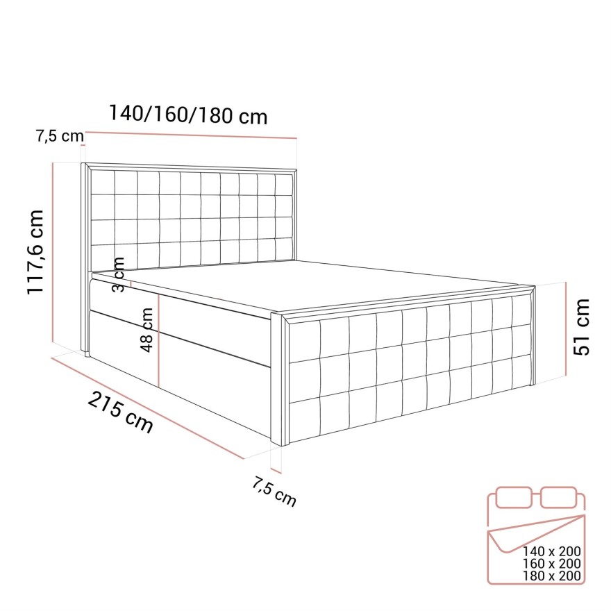 Kontinentalbett ISADORA II SILVER mit Bettkasten