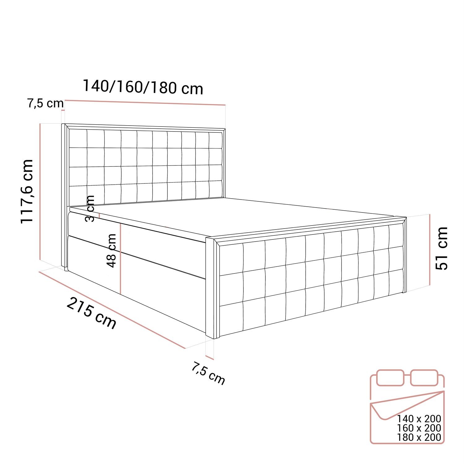 Kontinentalbett ISADORA II SILVER mit Bettkasten