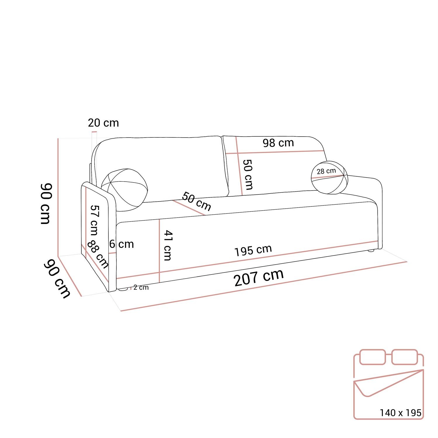 Sofa CUDDLE mit Schlaffunktion und Bettkasten