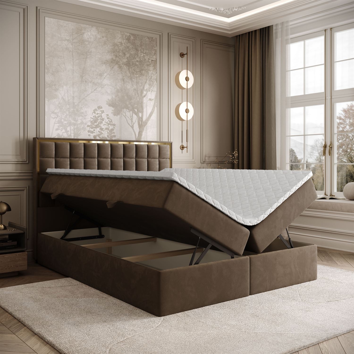 Kontinentalbett ISADORA GOLD mit Bettkasten