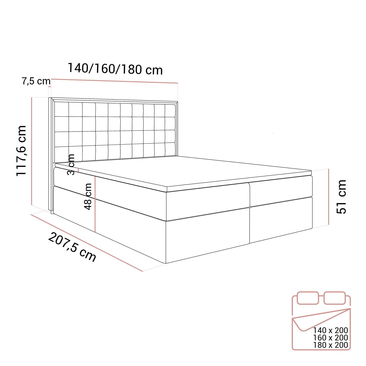 Kontinentalbett ISADORA GOLD mit Bettkasten