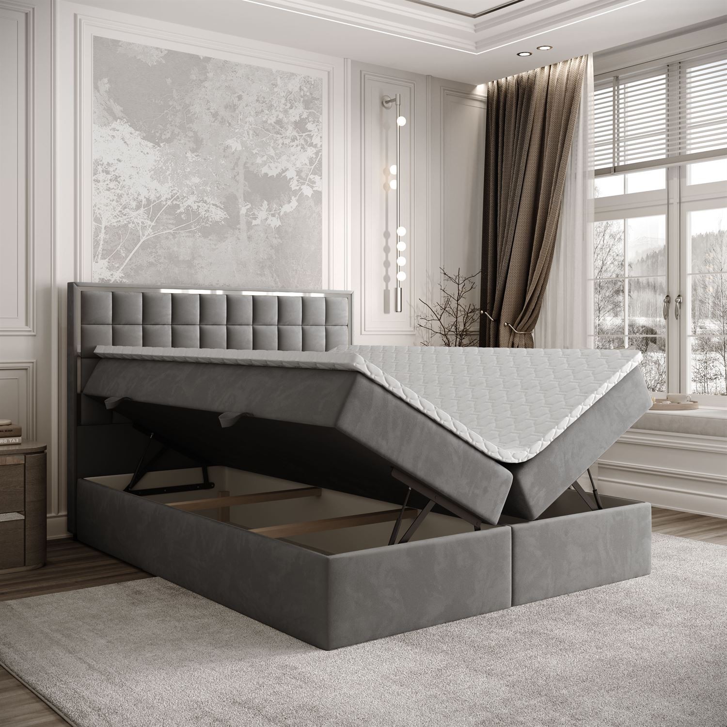 Kontinentalbett ISADORA SILVER mit Bettkasten