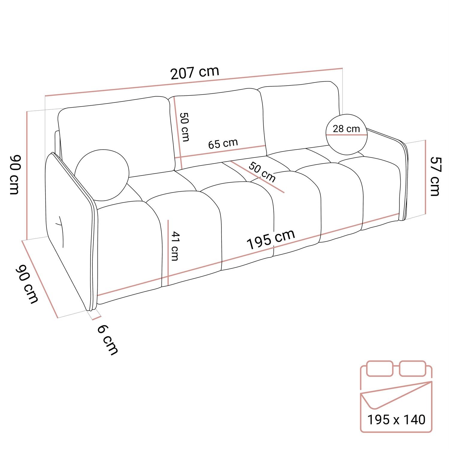 Zweisitzer Sofa MORENA mit Schlaffunktion