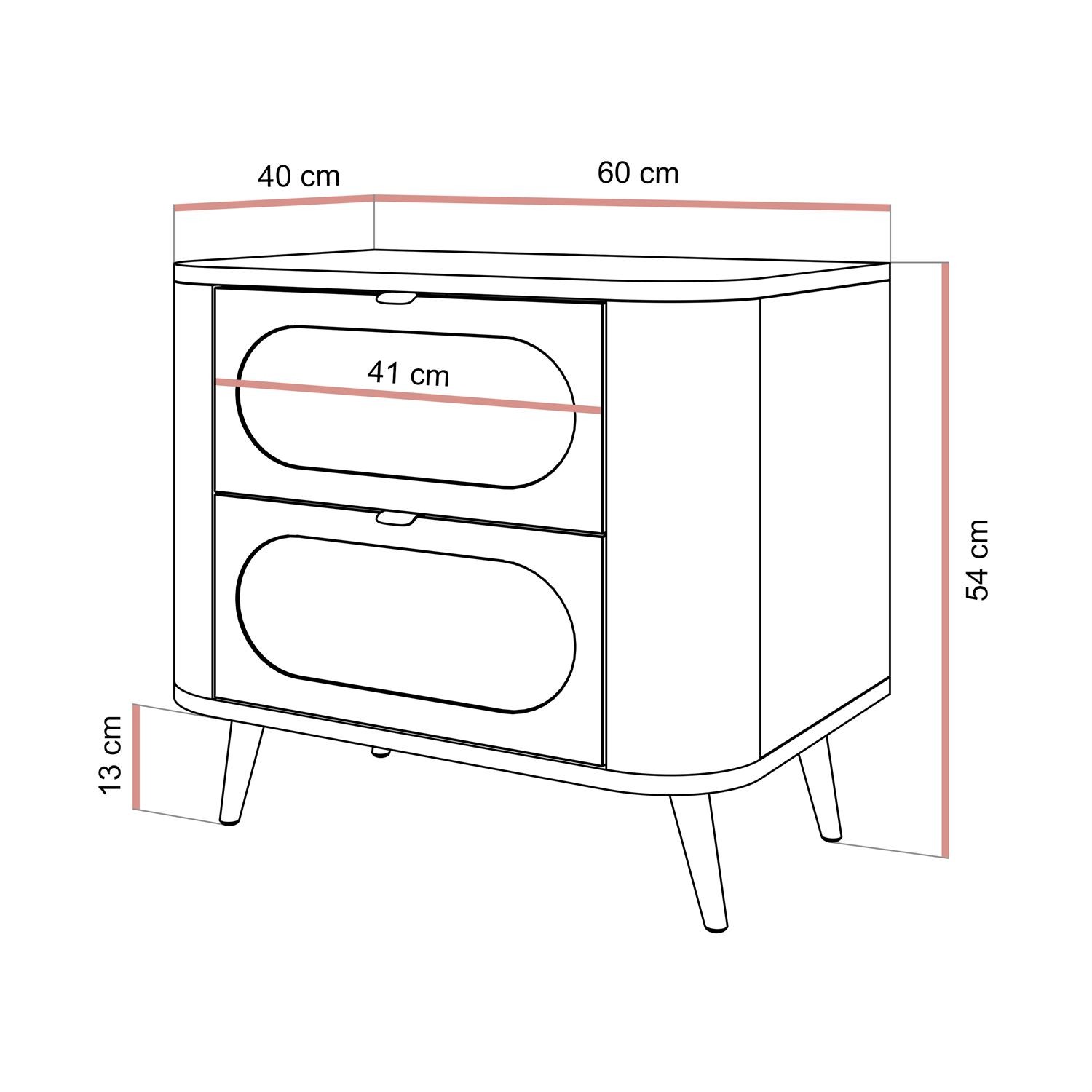 Nachttisch SHADOW II 2S mit Schubladen