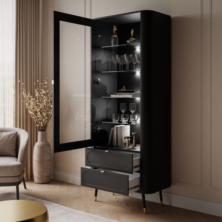 Verglaste Vitrine SHADOW mit Regalen