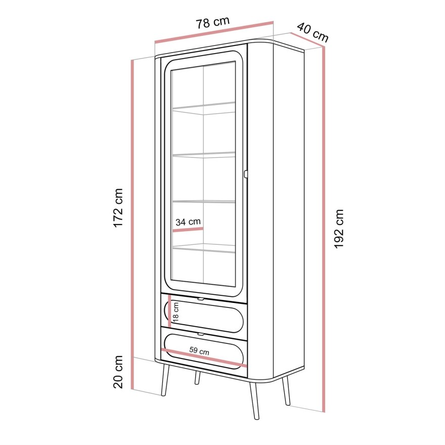 Verglaste Vitrine SHADOW mit Regalen