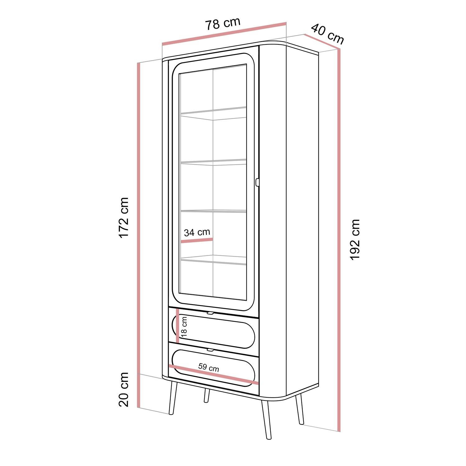 Verglaste Vitrine SHADOW mit Regalen