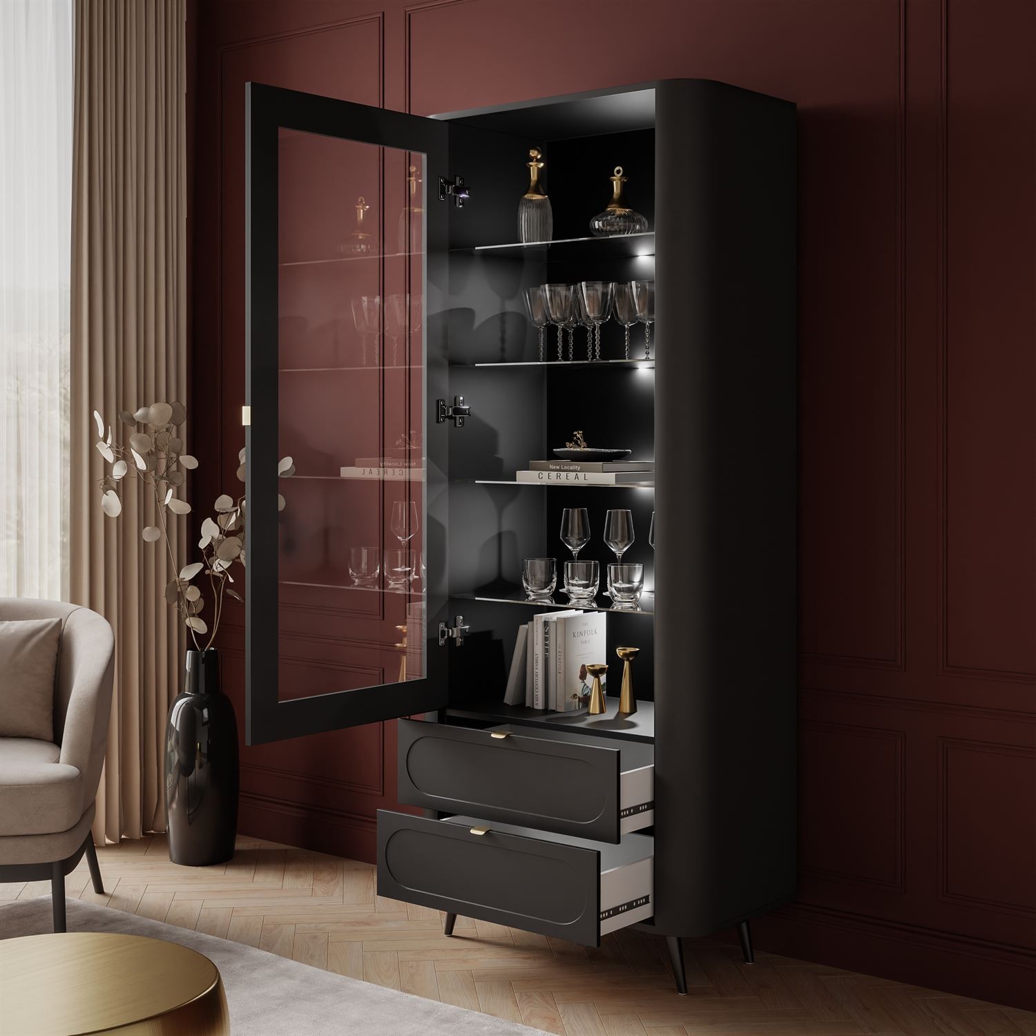 Verglaste Vitrine SHADOW II mit Regalen