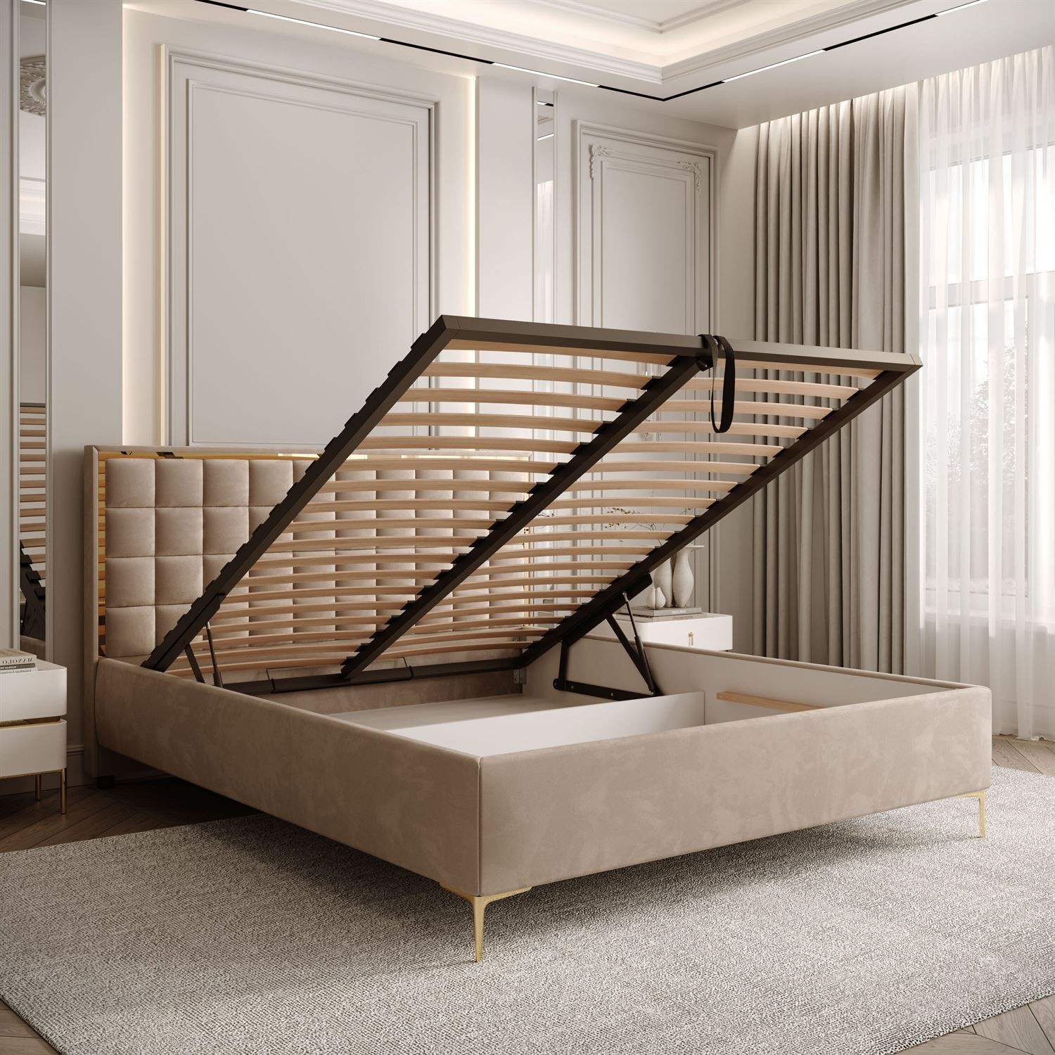 Polsterbett ISADORA GOLD mit Bettkasten