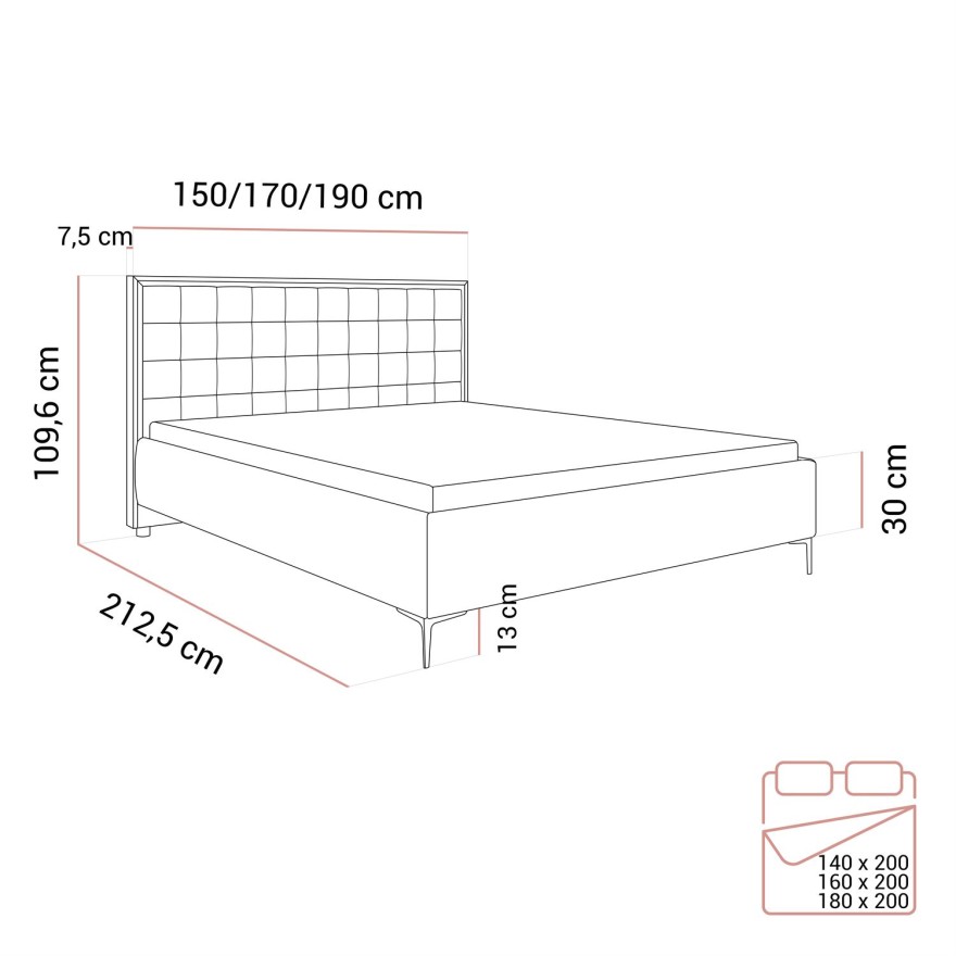 Polsterbett ISADORA SILVER mit Bettkasten