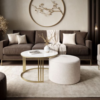 Couchtisch mit Hocker LORI GLASS gebürstetes Gold