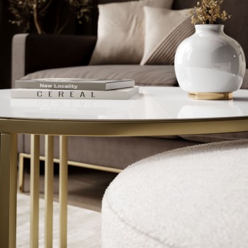 Couchtisch mit Hocker LORI GLASS gebürstetes Gold