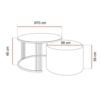 Couchtisch mit Hocker LORI GLASS gebürstetes Gold