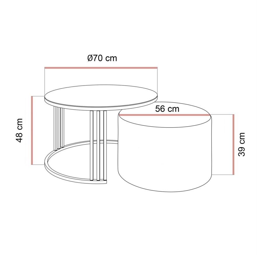 Couchtisch mit Hocker LORI GLASS gebürstetes Gold