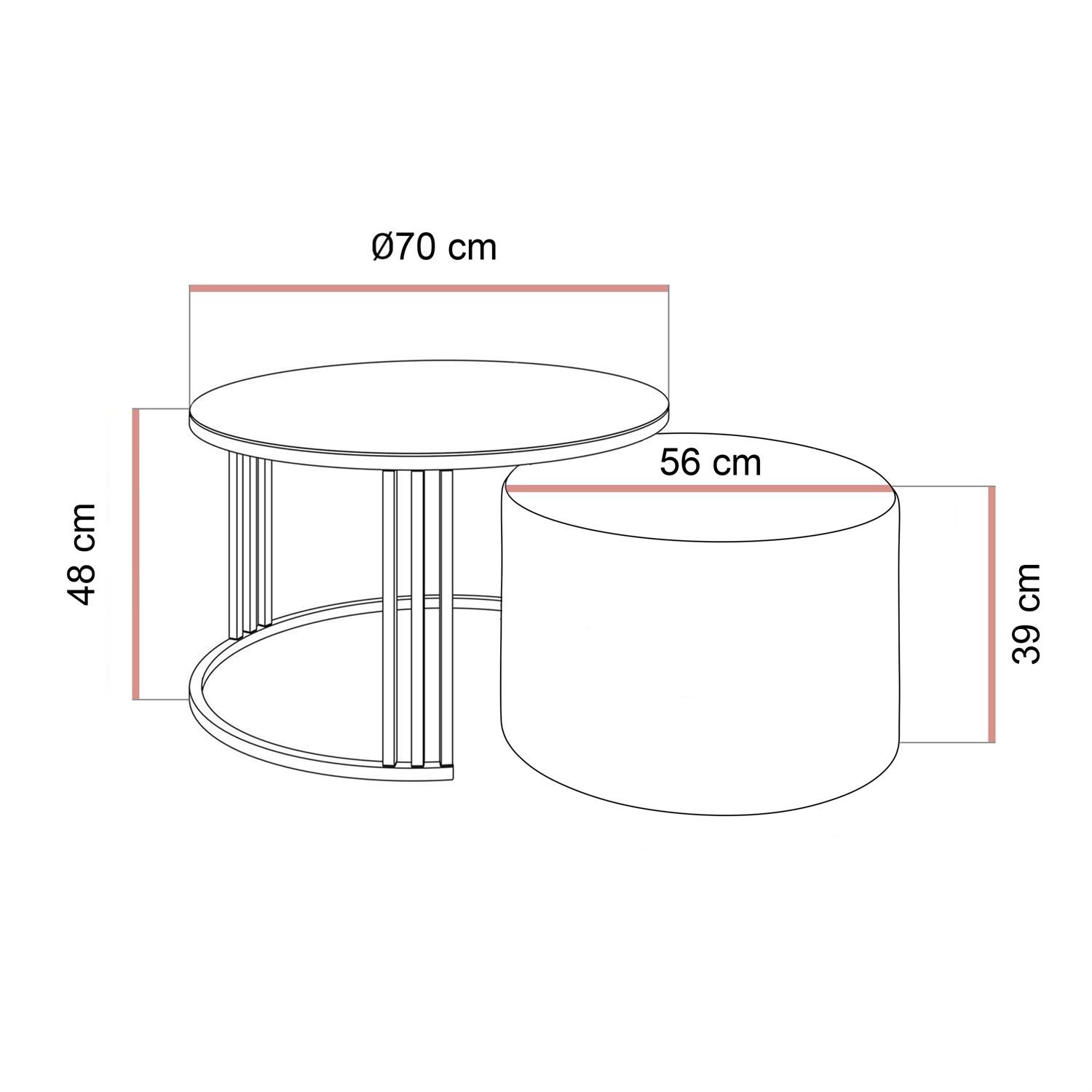 Couchtisch mit Hocker LORI GLASS gebürstetes Gold