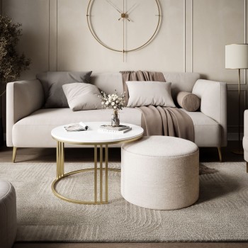 Couchtisch mit Hocker LORI Hochglanz Gold gebürstet