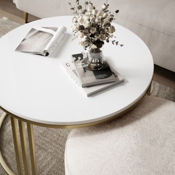 Couchtisch mit Hocker LORI Hochglanz Gold gebürstet