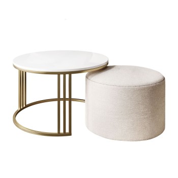 Couchtisch mit Hocker LORI Hochglanz Gold gebürstet