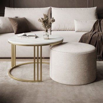 Couchtisch mit Hocker LORI MAT gebürstetes Gold