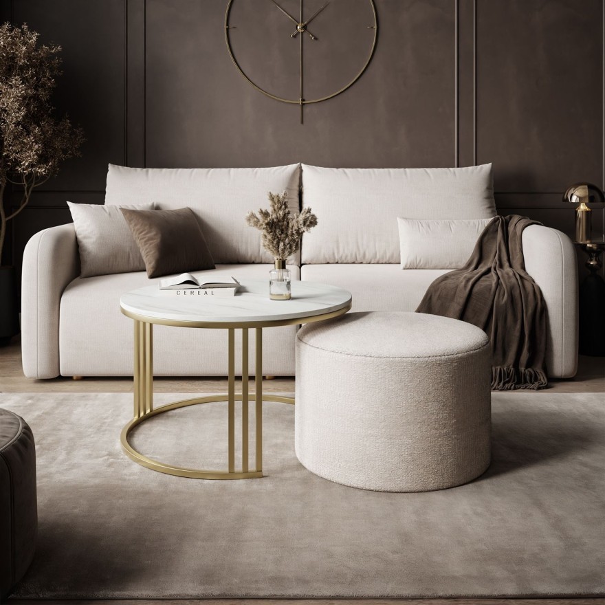 Couchtisch mit Hocker LORI MAT gebürstetes Gold