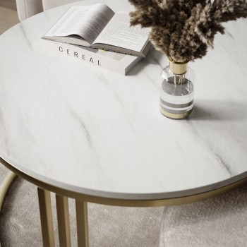 Couchtisch mit Hocker LORI MAT gebürstetes Gold