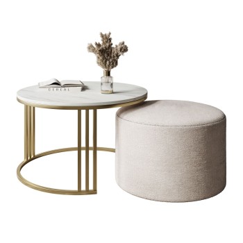 Couchtisch mit Hocker LORI MAT gebürstetes Gold