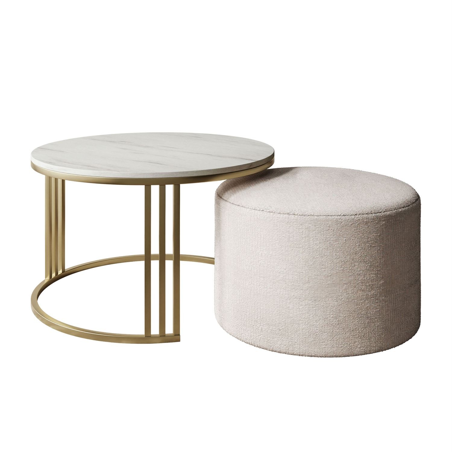 Couchtisch mit Hocker LORI MAT gebürstetes Gold