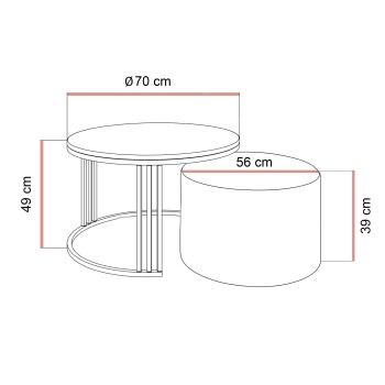 Couchtisch mit Hocker LORI MAT gebürstetes Gold