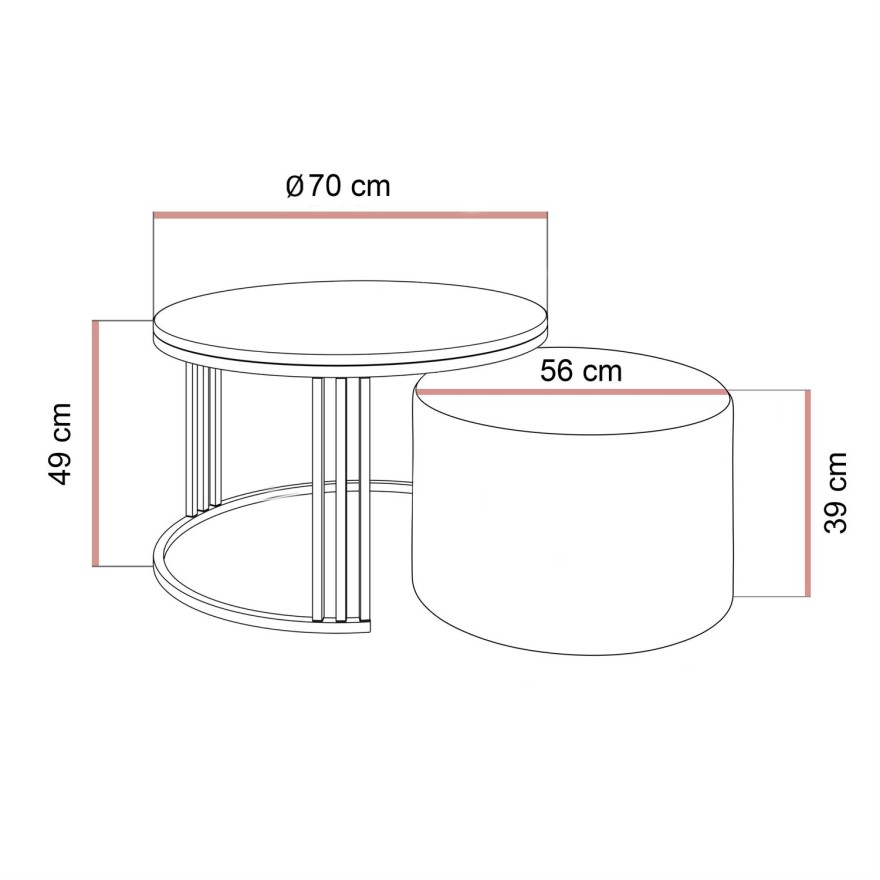 Couchtisch mit Hocker LORI MAT gebürstetes Gold