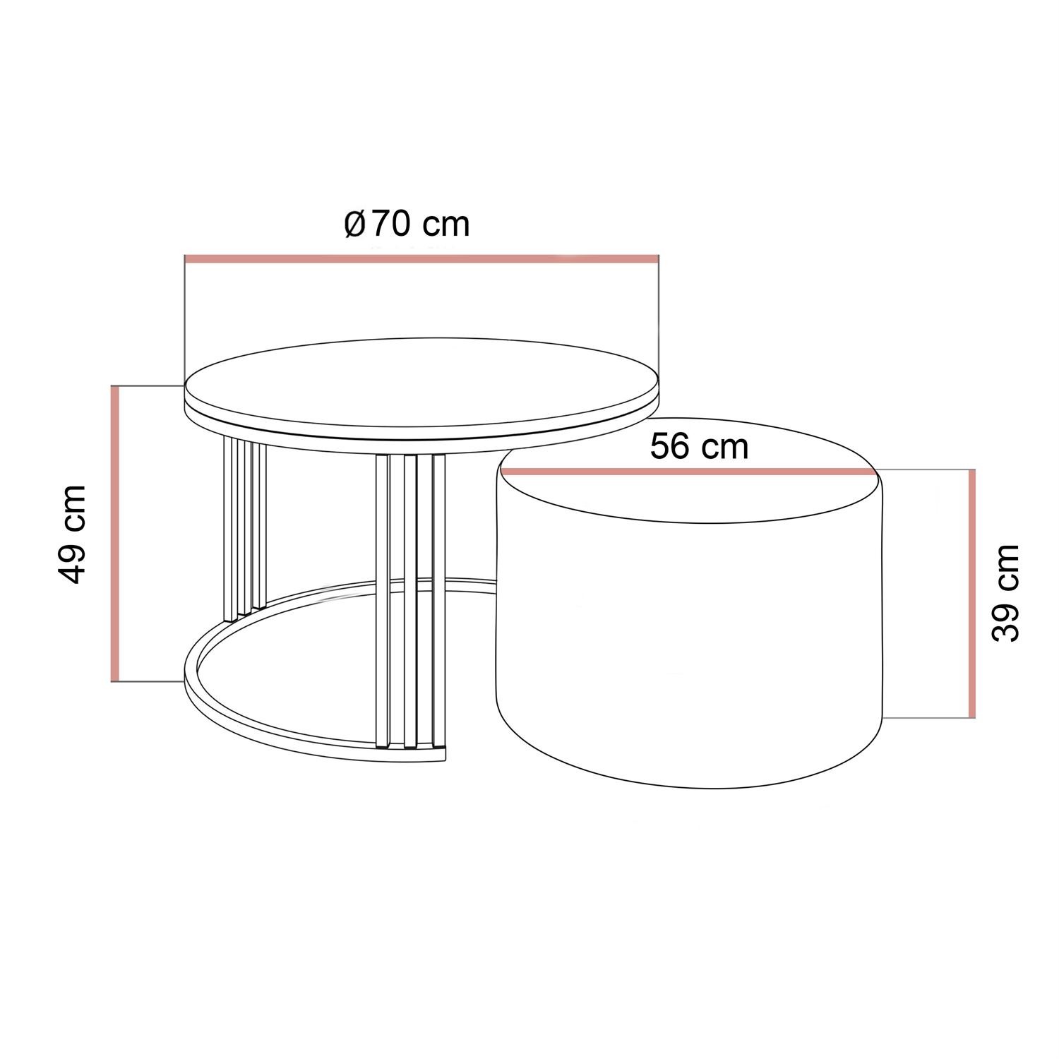 Couchtisch mit Hocker LORI MAT gebürstetes Gold