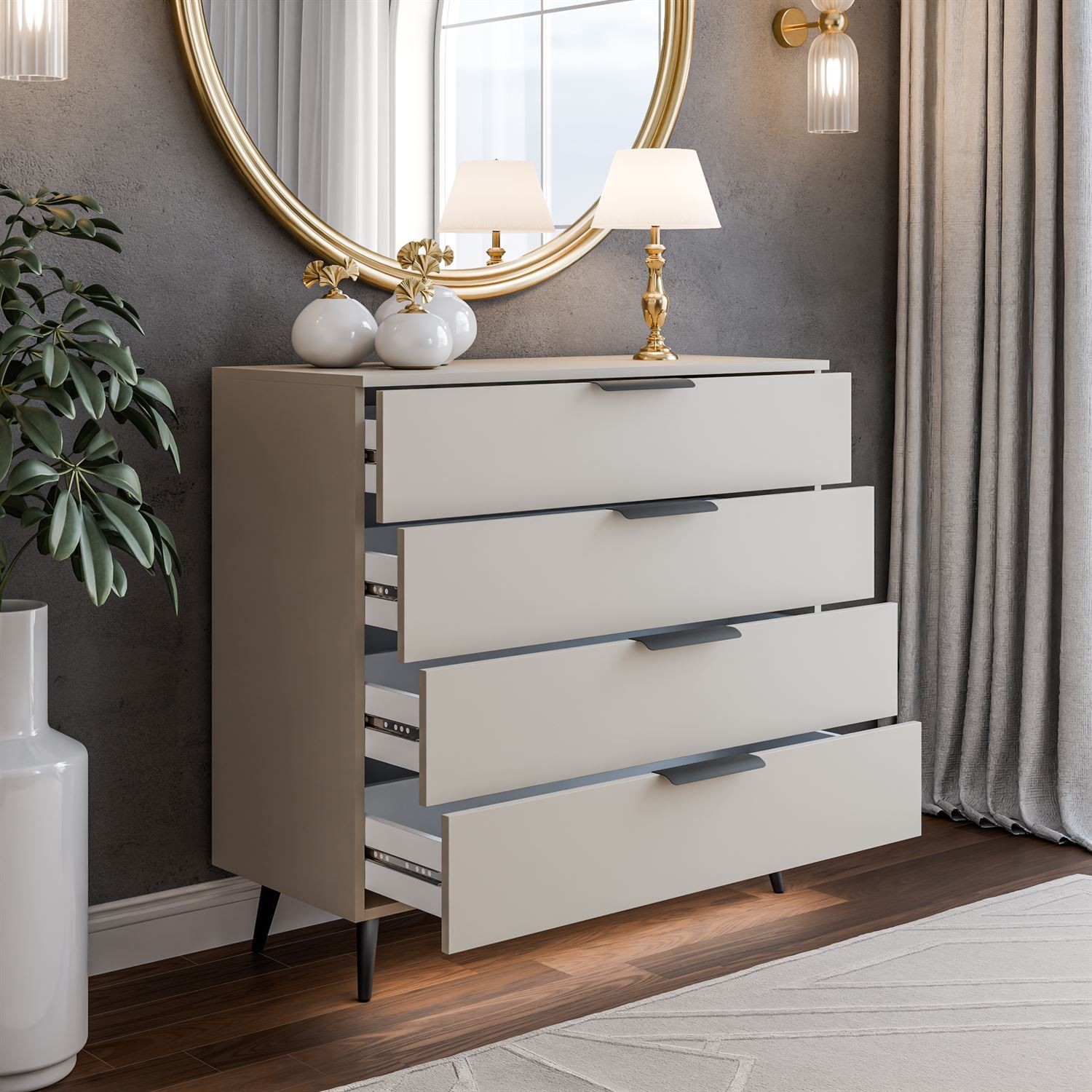 Kommode LINA KASCHMIR 95 LED auf hohen Beinen