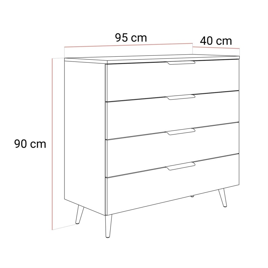 Kommode LINA KASCHMIR 95 LED auf hohen Beinen