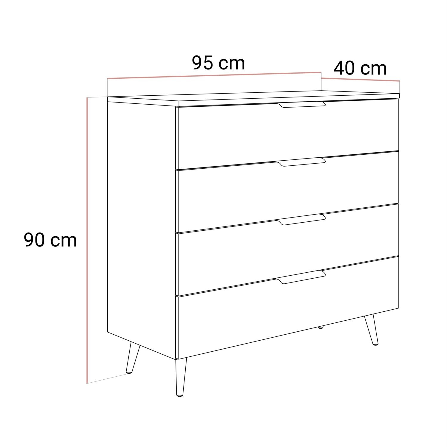 Kommode LINA KASCHMIR 95 LED auf hohen Beinen
