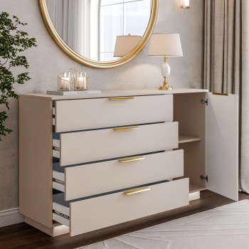 Kommode LINA KASCHMIR 1D4S mit LED-Beleuchtung auf Sockel