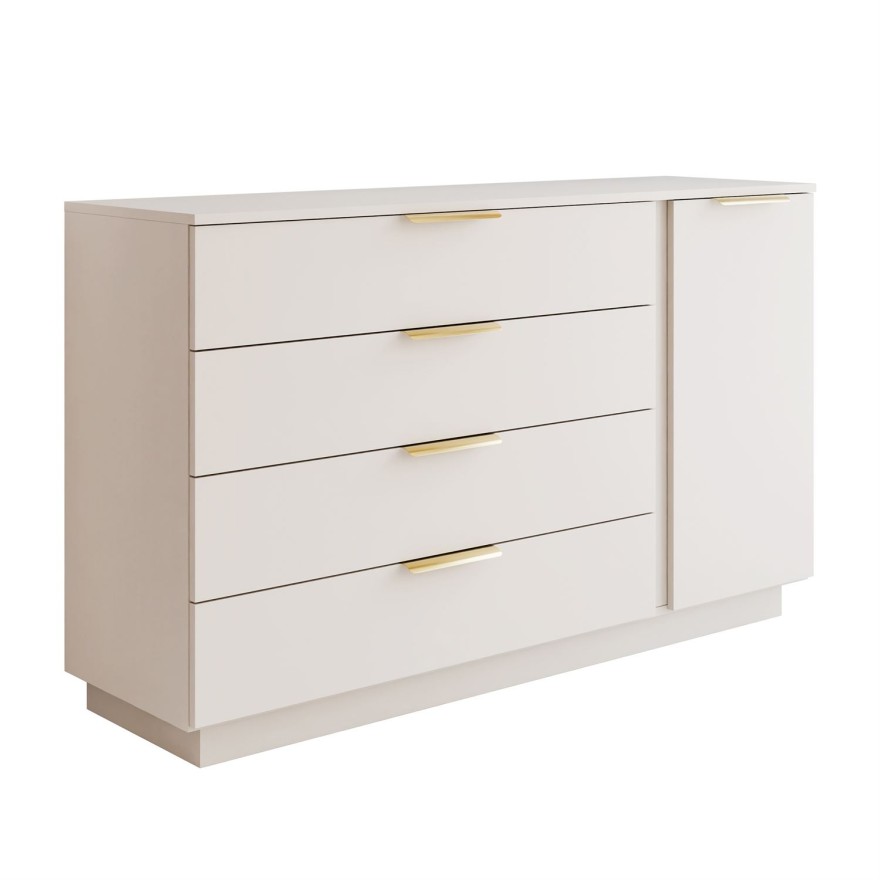 Kommode LINA KASCHMIR 1D4S mit LED-Beleuchtung auf Sockel